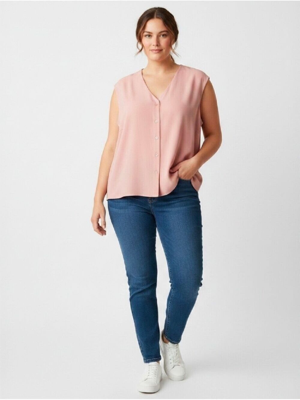 014 ALFANI PLUS 3X SLEEVELESS RELAXED V-NECK BLOUSE